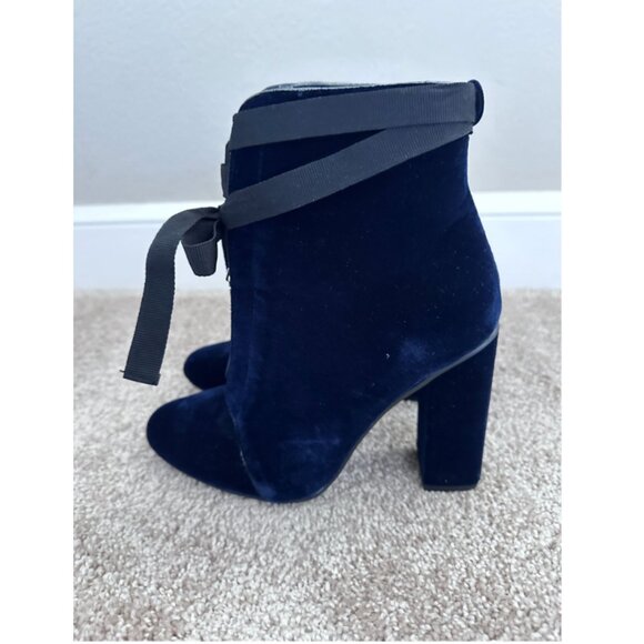 Zara TRF Midnight Blue Velvet Heeled Ankle Boots - Picture 3 of 8